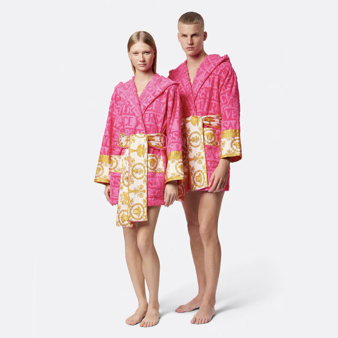 Versace Allover Short Bathrobe with Hood-Pink-S