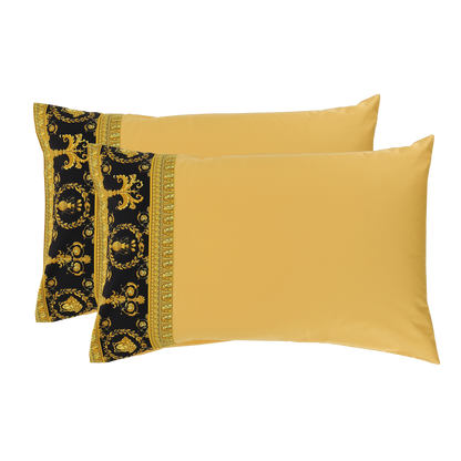 Barocco &amp; Robe Pillow Case Pair- Gold &amp; Black
