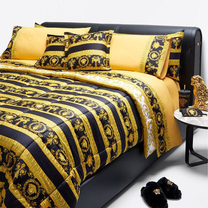 Barocco &amp; Robe Pillow Case Pair- Gold &amp; Black