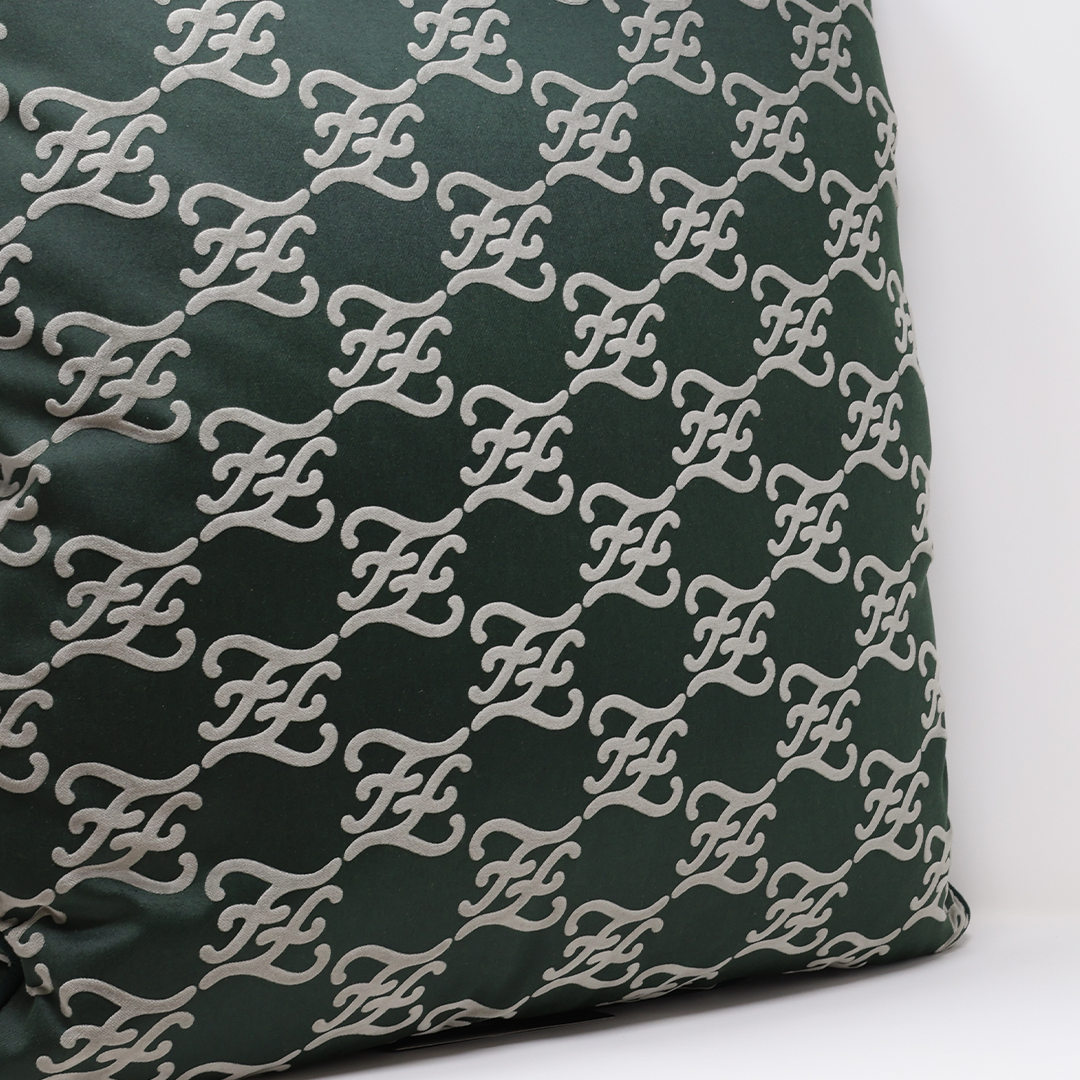 Velvet Karligraphy Pattern Cushion - Forest Green