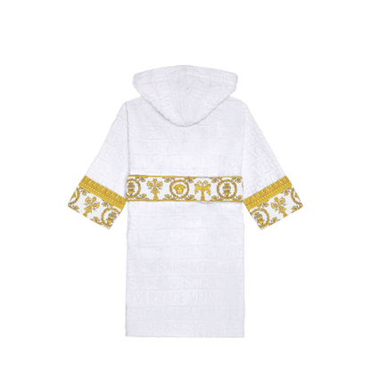 Versace Allover Short Bathrobe with Hood-white