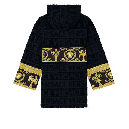 Versace Allover Short Bathrobe with Hood-Black S
