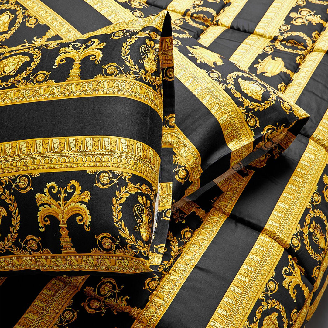 Barocco &amp; Robe Sham Pillow Case Pair - Black &amp; Gold