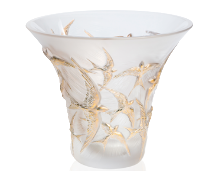 Lalique Hirondelles Flared Vase Clear GD Stamp
