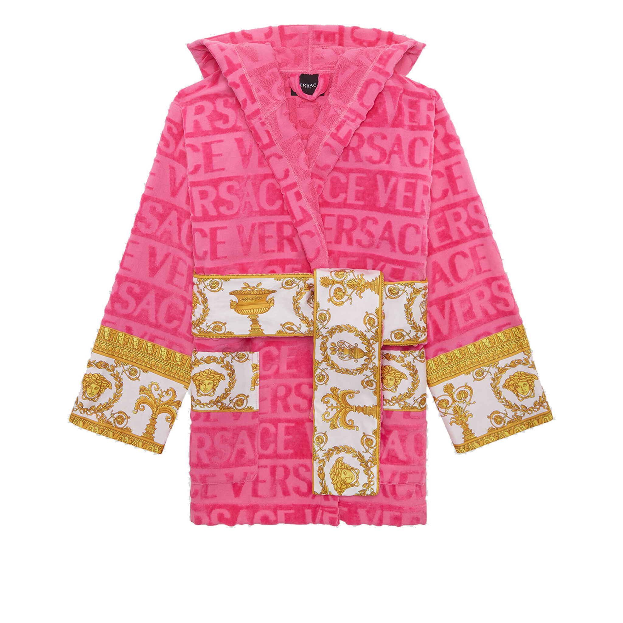 Versace Allover Short Bathrobe with Hood-Pink-S