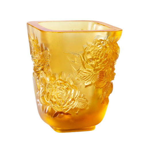 Lalique PIVOINES Vase Small Amber