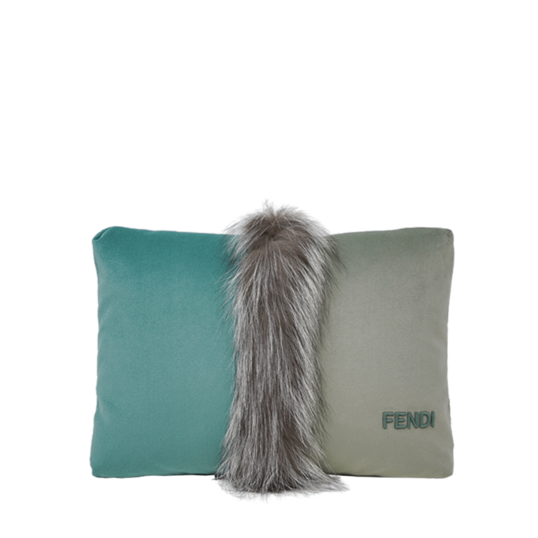 Fendi Small two-tone velvet fox fur inlay Cushion - Dusty Turquoise and Light green