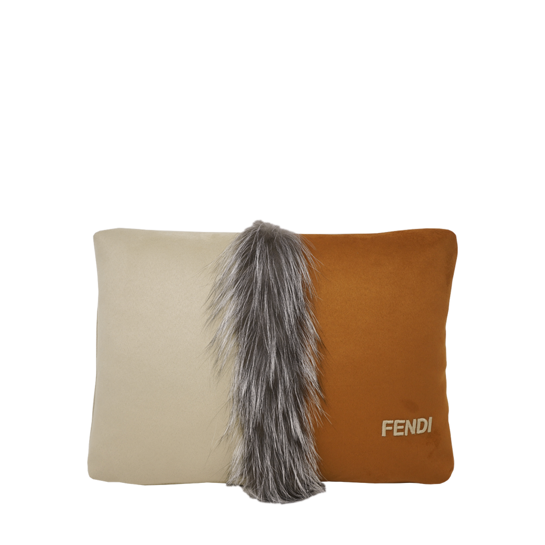 Fendi Small two-tone velvet fox fur inlay Cushion- Caramel &amp; Beige