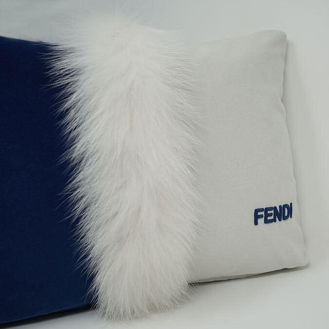 Fendi Velvet Fox Fur Inlay Cushion -  French Blue &amp; Cloud