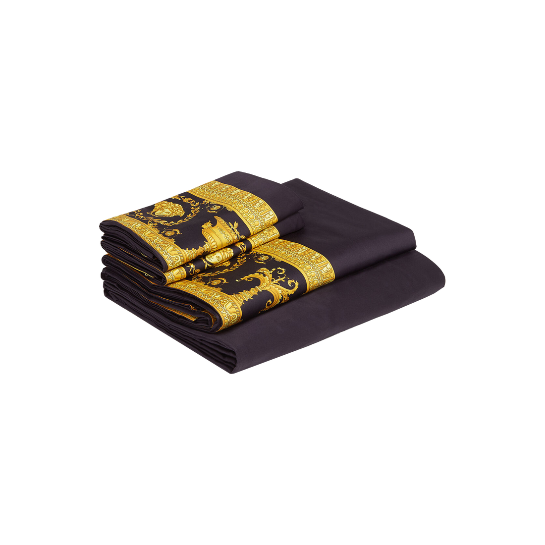 Barocco & Robe Bed Set, Black, King Size, 4 Pcs (Fitted Sheet, Duvet Cover, Pair Pillowcases)