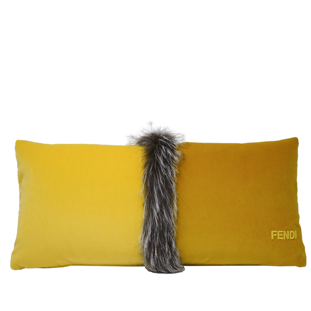 Fendi two-tone velvet fox fur inlay Cushion -Yellow