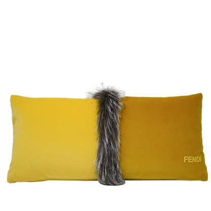 Fendi two-tone velvet fox fur inlay Cushion -Yellow