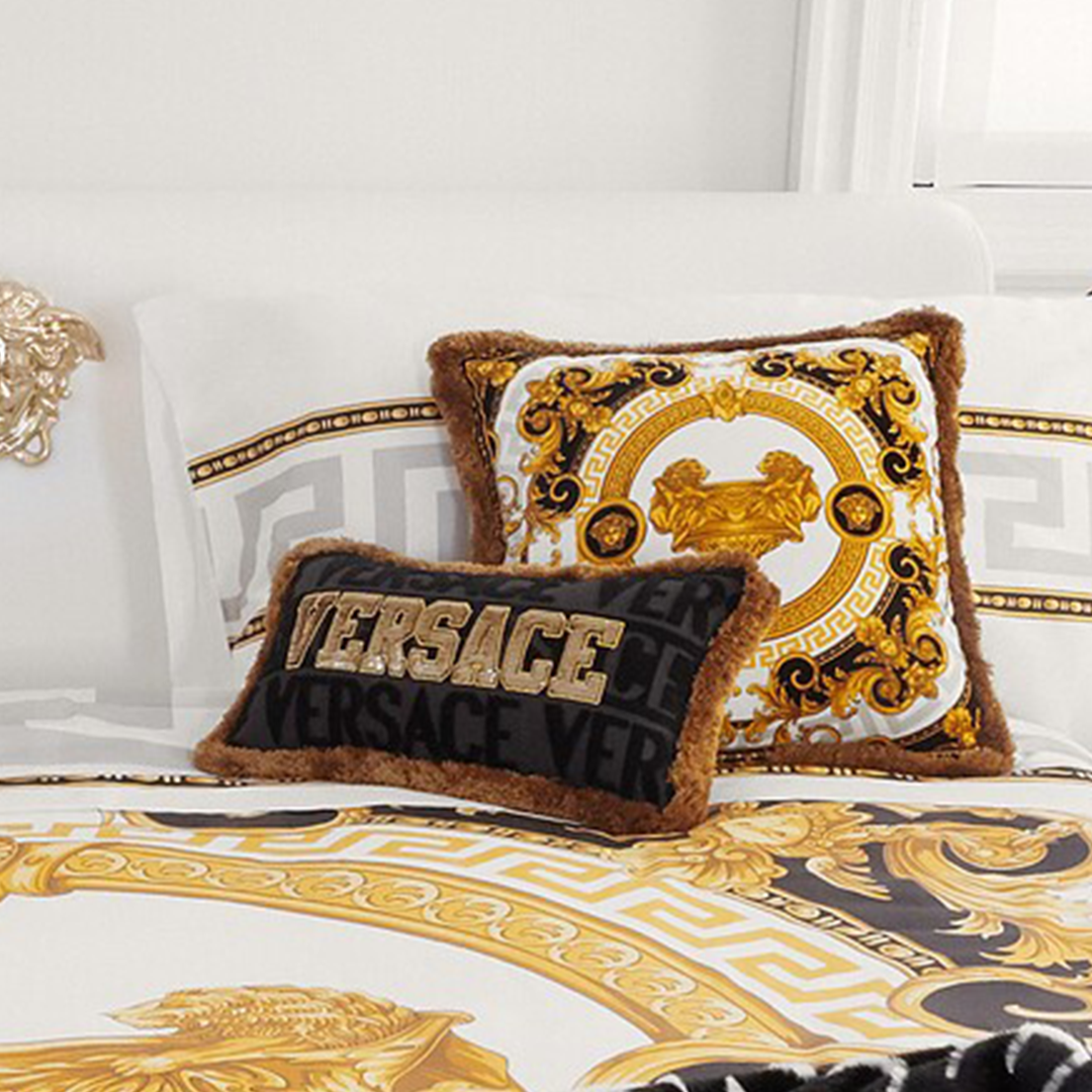 Logomania Sequin Cushion Black-Gold