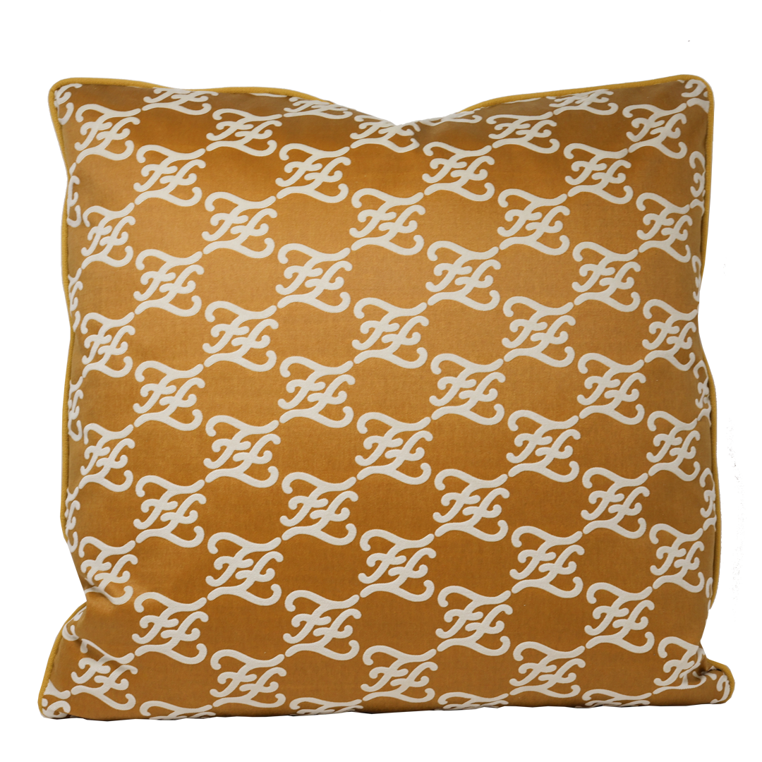 Fendi Casa Velvet Karligraphy Pattern  Cushion - Rust