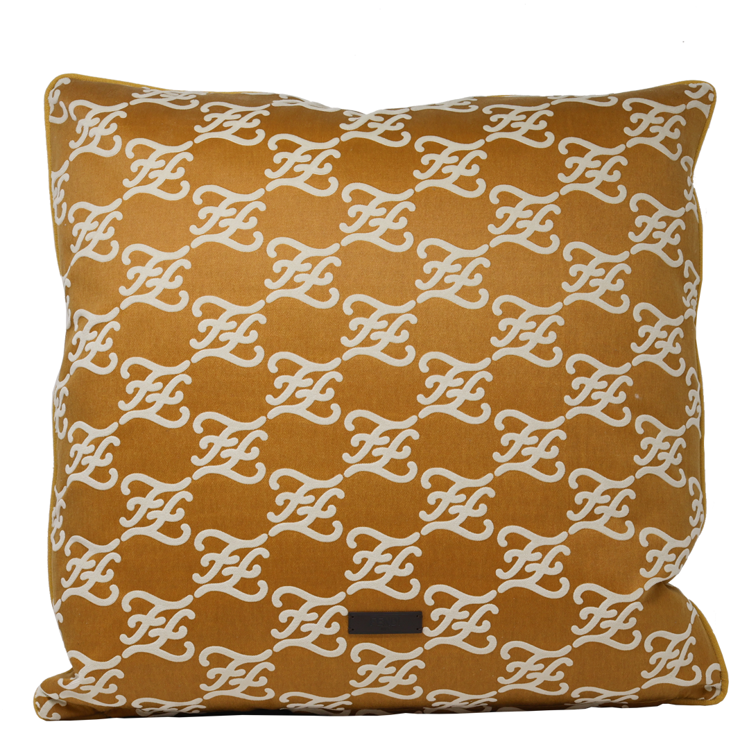 Fendi Casa Velvet Karligraphy Pattern  Cushion - Rust