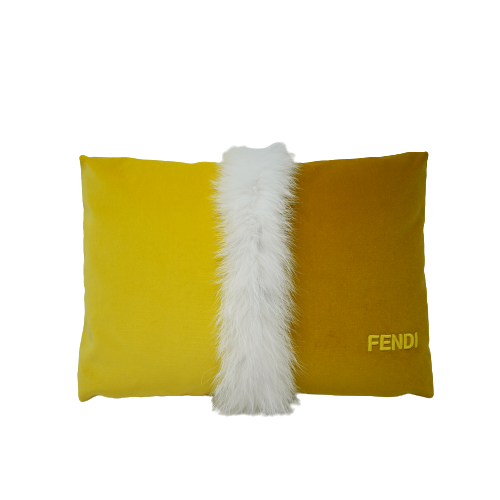 Fendi Small two-tone velvet fox fur inlay Cushion -Yellow