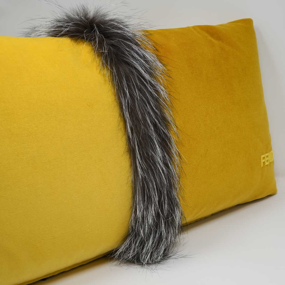 Fendi two-tone velvet fox fur inlay Cushion -Yellow