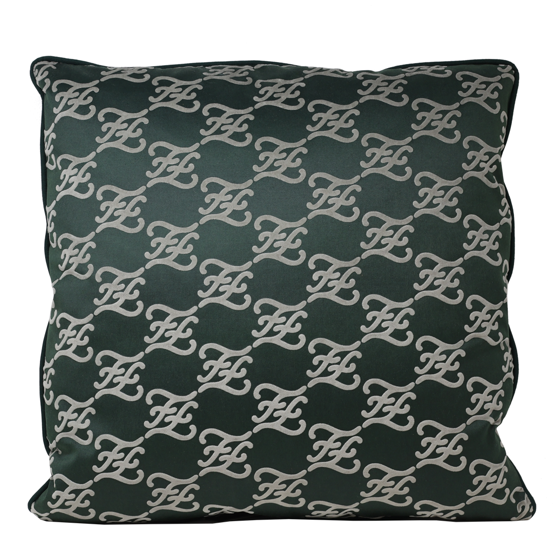 Velvet Karligraphy Pattern Cushion - Forest Green