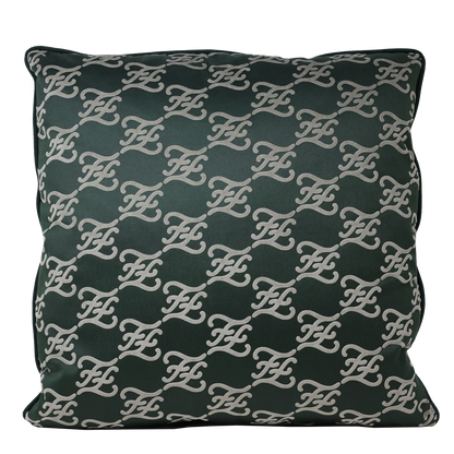 Velvet Karligraphy Pattern  Cushion - Forest Green