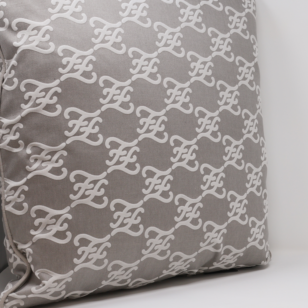 Fendi Casa Velvet Karligraphy Pattern  Cushion - Steel
