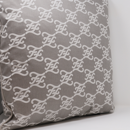 Fendi Casa Velvet Karligraphy Pattern  Cushion - Steel