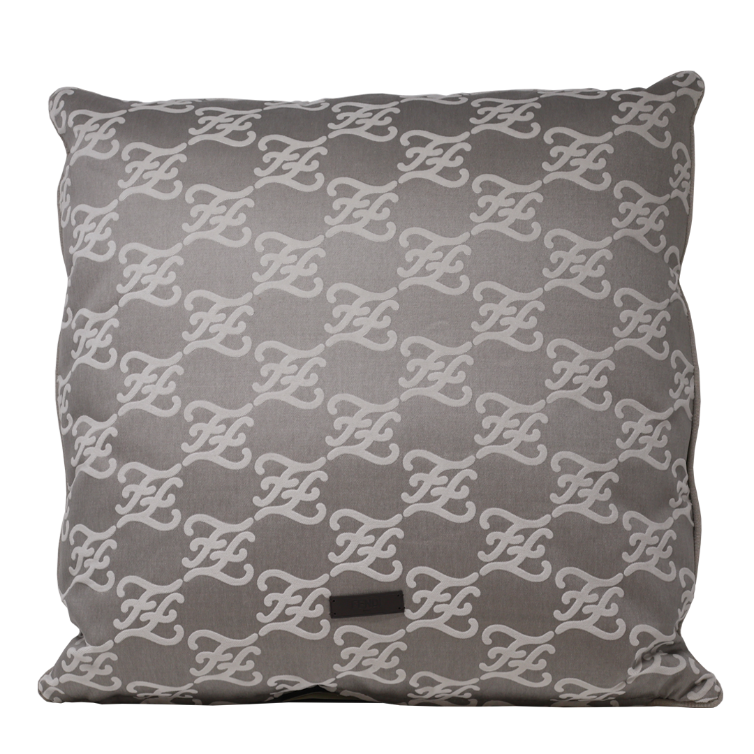 Fendi Casa Velvet Karligraphy Pattern  Cushion - Steel