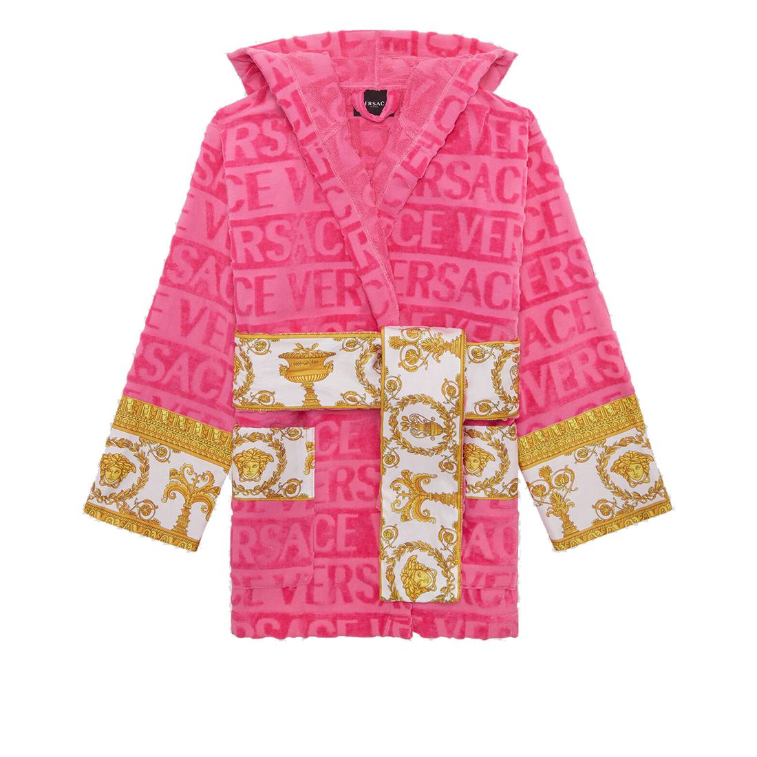 Versace Allover Short Bathrobe with Hood-Pink-S